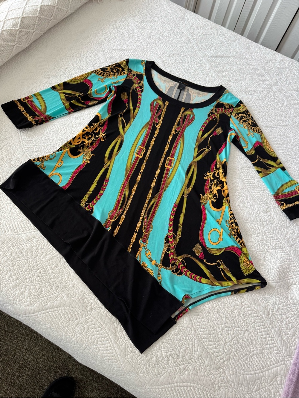 eva varro Black & Turquoise Chain-Print A-Line Tunic